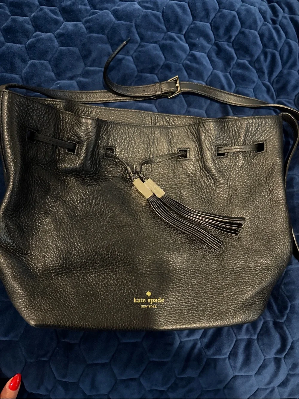 kate spade Black Pebbled Leather Tassel Shoulder Bag